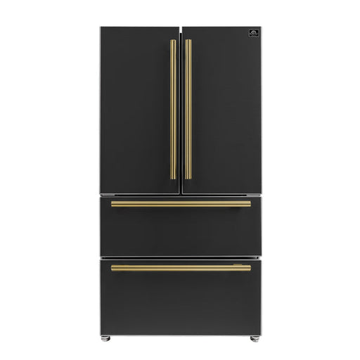 FORNO Moena Espresso 36" French Door Refrigerator in Black, 19.2 cu. ft, FFRBI1820-36BLK FORNO