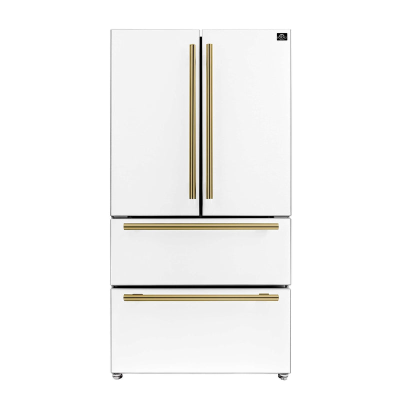 FORNO Moena Espresso 36" French Door Refrigerator in White, 19.2 cu. ft, FFRBI1820-36WHT FORNO