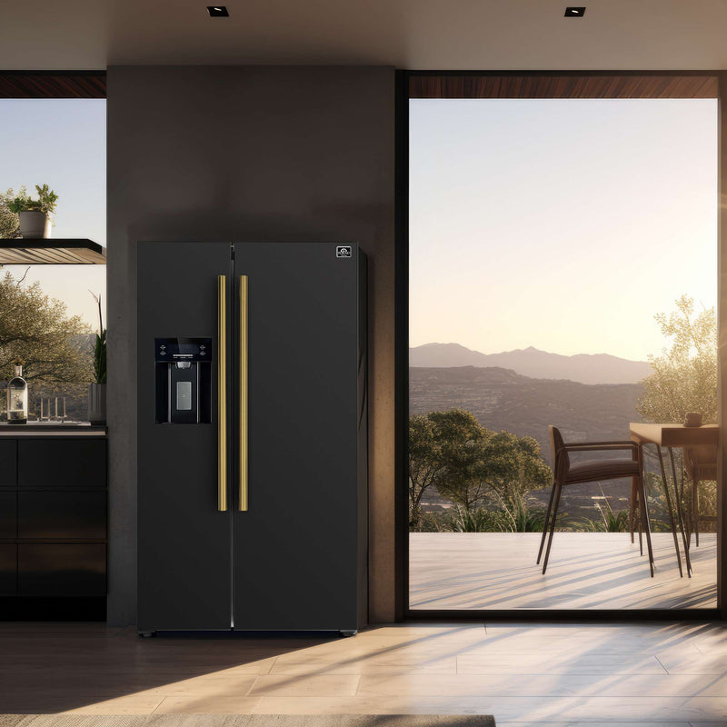 FORNO Salerno Espresso 36" Side-by-Side Black Refrigerator 20 cu. ft, FFRBI1844-36BLK FORNO
