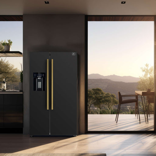 FORNO Salerno Espresso 36" Side-by-Side Black Refrigerator 20 cu. ft, FFRBI1844-36BLK FORNO