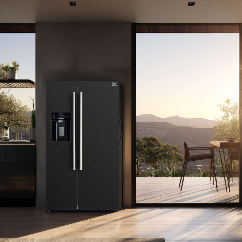 FORNO Salerno Espresso 36" Side-by-Side Black Refrigerator 20 cu. ft, FFRBI1844-36BLK FORNO