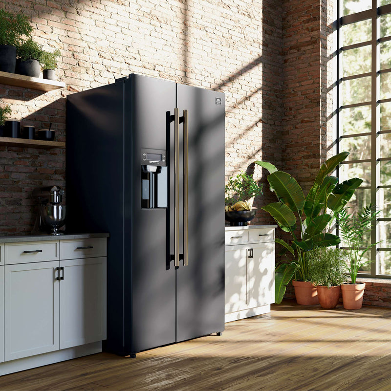 FORNO Salerno Espresso 36" Side-by-Side Black Refrigerator 20 cu. ft, FFRBI1844-36BLK FORNO