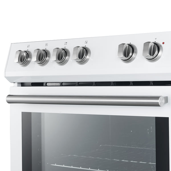 FORNO Espresso Leonardo 30" 5 cu. ft. Electric Range in White with Antique Brass Handles (optional silver), FFSEL6012-30WHT FORNO