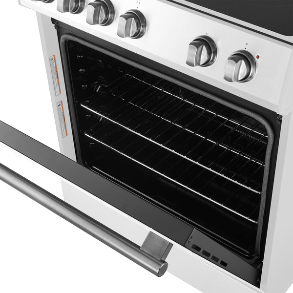 FORNO Espresso Leonardo 30" 5 cu. ft. Electric Range in White with Antique Brass Handles (optional silver), FFSEL6012-30WHT FORNO