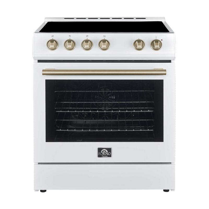 FORNO Premium 2-Piece Kitchen Bundle - Leonardo Espresso 30" White Range, 31" White Bottom Freezer Refrigerator, FBDL-003-03US FORNO