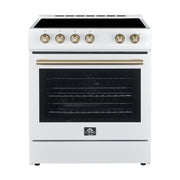 FORNO Espresso Leonardo 30" 5 cu. ft. Electric Range in White with Antique Brass Handles (optional silver), FFSEL6012-30WHT FORNO