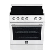 FORNO Espresso Leonardo 30" 5 cu. ft. Electric Range in White with Antique Brass Handles (optional silver), FFSEL6012-30WHT FORNO