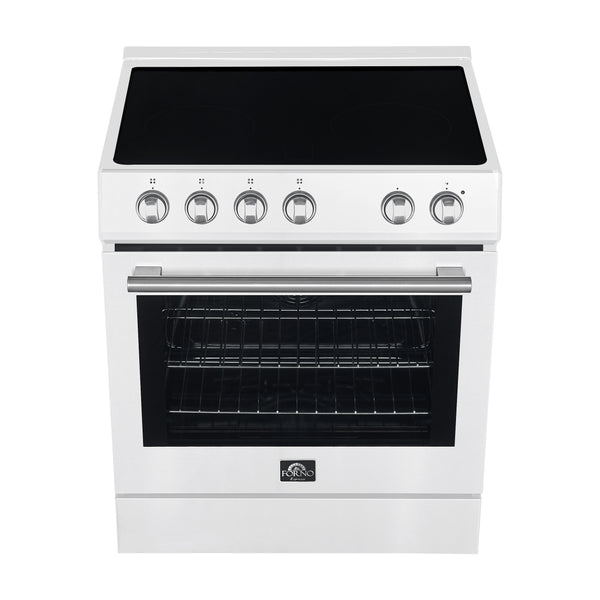 FORNO Espresso Leonardo 30" 5 cu. ft. Electric Range in White with Antique Brass Handles (optional silver), FFSEL6012-30WHT FORNO