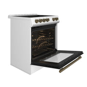 FORNO Espresso Leonardo 30" 5 cu. ft. Electric Range in White with Antique Brass Handles (optional silver), FFSEL6012-30WHT FORNO