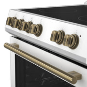 FORNO Espresso Leonardo 30" 5 cu. ft. Electric Range in White with Antique Brass Handles (optional silver), FFSEL6012-30WHT FORNO