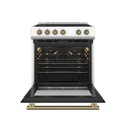 FORNO Espresso Leonardo 30" 5 cu. ft. Electric Range in White with Antique Brass Handles (optional silver), FFSEL6012-30WHT FORNO