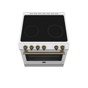 FORNO Espresso Leonardo 30" 5 cu. ft. Electric Range in White with Antique Brass Handles (optional silver), FFSEL6012-30WHT FORNO