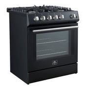FORNO Espresso Leonardo 30" 5 cu. ft. Gas Range - Black with Antique Brass Handles (optional silver), FFSGS1116-30BLK FORNO
