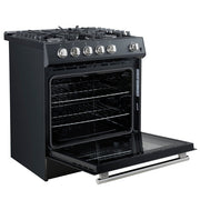 FORNO Espresso Leonardo 30" 5 cu. ft. Gas Range - Black with Antique Brass Handles (optional silver), FFSGS1116-30BLK FORNO