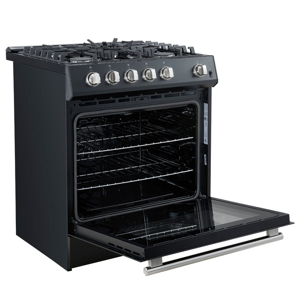 FORNO Espresso Leonardo 30" 5 cu. ft. Gas Range - Black with Antique Brass Handles (optional silver), FFSGS1116-30BLK FORNO