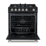FORNO Espresso Leonardo 30" 5 cu. ft. Gas Range - Black with Antique Brass Handles (optional silver), FFSGS1116-30BLK FORNO