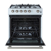 FORNO Espresso Leonardo 30" 5 cu. ft. Gas Range in White with Antique Brass Handles (optional silver), FFSGS1116-30WHT FORNO