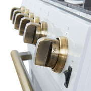 FORNO Espresso Leonardo 30" 5 cu. ft. Gas Range in White with Antique Brass Handles (optional silver), FFSGS1116-30WHT FORNO