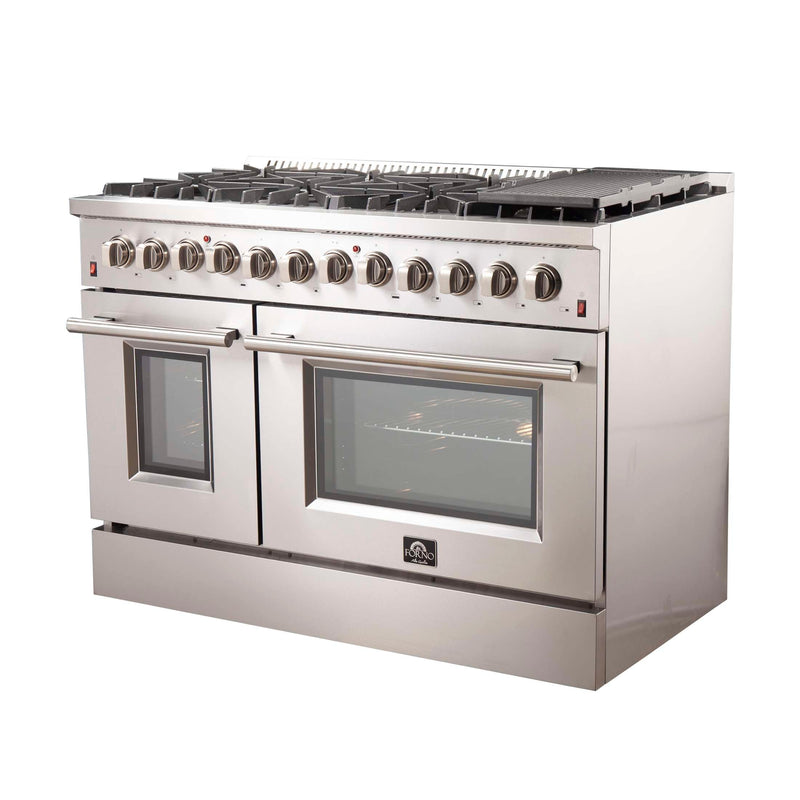 FORNO Premium 3-Piece Bundle -48" Dual Fuel Range, Wall Mount Range Hood, 60" Refrigerator, FBDL-017-02US FORNO