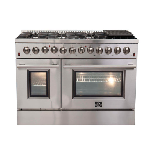 FORNO Premium 2-Piece Kitchen Bundle - Galiano 48" Stainless Steel Range, Forno Maderno 2-28 " Wide Units with Decorative Trim, FBDL-017-03CAUS FORNO