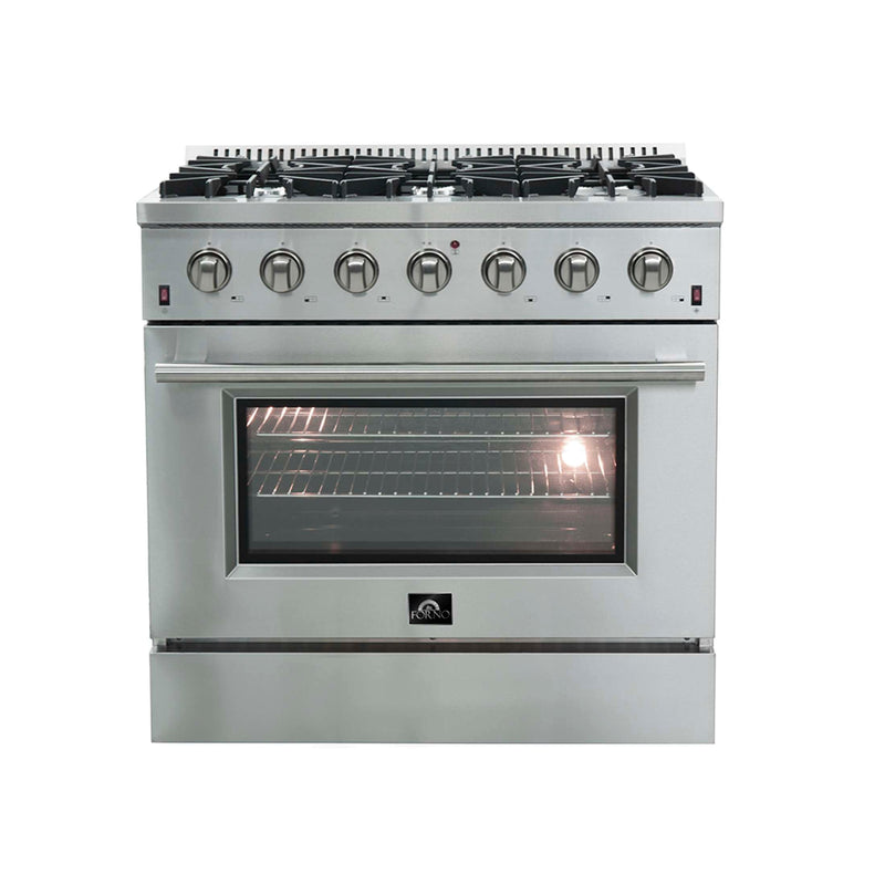 FORNO Galiano 36" Freestanding Gas Range with 6 Italian Burners in Stainless Steel, FFSGS6244-36 FORNO