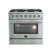 FORNO Galiano 36" Freestanding Gas Range with 6 Italian Burners in Stainless Steel, FFSGS6244-36 FORNO