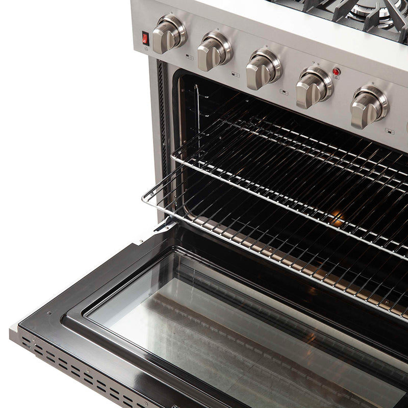 FORNO Premium 3-Piece Kitchen Bundle - Galiano 36" Gas Range, 36" Built-In Refrigerator, 24" Built-In Dishwasher, FBDL-004-01CAUS FORNO