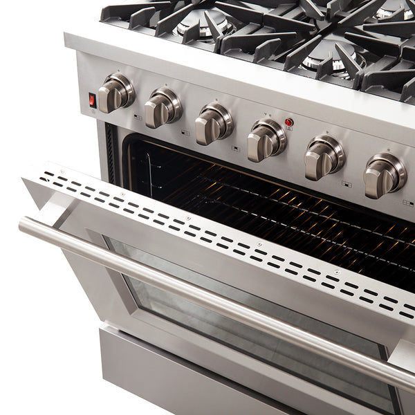 FORNO Galiano 36" Freestanding Gas Range with 6 Italian Burners in Stainless Steel, FFSGS6244-36 FORNO