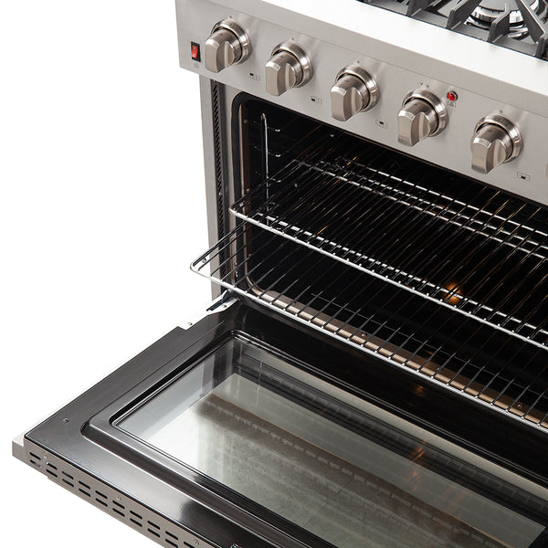 FORNO Galiano 36" Freestanding Gas Range with 6 Italian Burners in Stainless Steel, FFSGS6244-36 FORNO