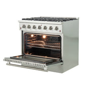 FORNO Galiano 36" Freestanding Gas Range with 6 Italian Burners in Stainless Steel, FFSGS6244-36 FORNO