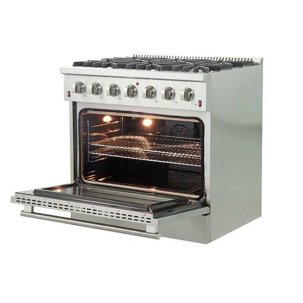 FORNO Galiano 36" Freestanding Gas Range with 6 Italian Burners in Stainless Steel, FFSGS6244-36 FORNO