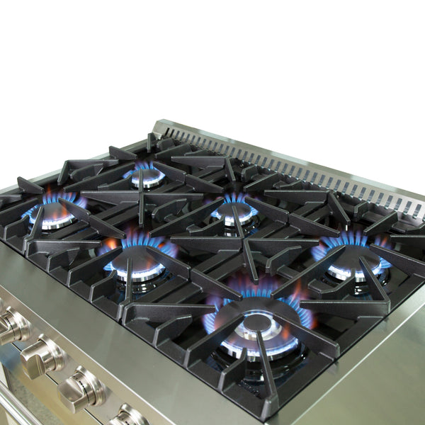 FORNO Galiano 36" Freestanding Gas Range with 6 Italian Burners in Stainless Steel, FFSGS6244-36 FORNO
