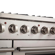FORNO Galiano 48-inch Gas Range Stainless Steel, 8 Burners, 107,000 BTU, Griddle, 6.58 cu.ft. Double Oven, FFSGS6244-48 FORNO