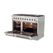 FORNO Galiano 48-inch Gas Range Stainless Steel, 8 Burners, 107,000 BTU, Griddle, 6.58 cu.ft. Double Oven, FFSGS6244-48 FORNO