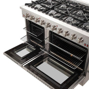 FORNO Galiano 48-inch Gas Range Stainless Steel, 8 Burners, 107,000 BTU, Griddle, 6.58 cu.ft. Double Oven, FFSGS6244-48 FORNO