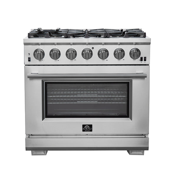 FORNO Capriasca 36" 5.36 cu. ft. Gas Range with 6 Italian Burners, Stainless Steel- FFSGS6260-36 FORNO