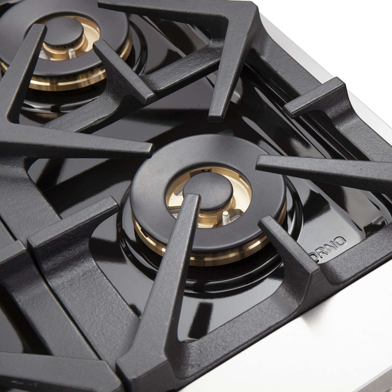 FORNO Capriasca 48-inch Gas Range Stainless Steel, 8 Brass Burners 160,000 BTU, 6.58 cu.ft. Double Oven, FFSGS6260-48 FORNO