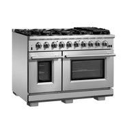 FORNO Capriasca 48-inch Gas Range Stainless Steel, 8 Brass Burners 160,000 BTU, 6.58 cu.ft. Double Oven, FFSGS6260-48 FORNO