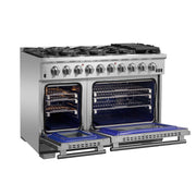 FORNO Capriasca 48-inch Gas Range Stainless Steel, 8 Brass Burners 160,000 BTU, 6.58 cu.ft. Double Oven, FFSGS6260-48 FORNO