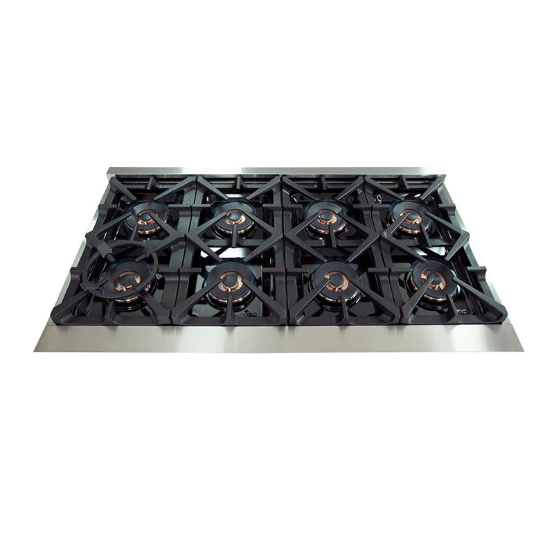 FORNO Capriasca 48-inch Gas Range Stainless Steel, 8 Brass Burners 160,000 BTU, 6.58 cu.ft. Double Oven, FFSGS6260-48 FORNO