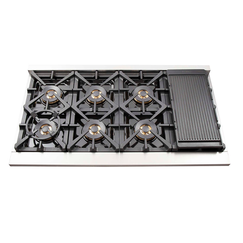 FORNO Premium 3-Piece Kitchen Bundle - 48 Inch Pro Gas Range, Wall Mount Range Hood, Refrigerator, FBDL-019-05US FORNO