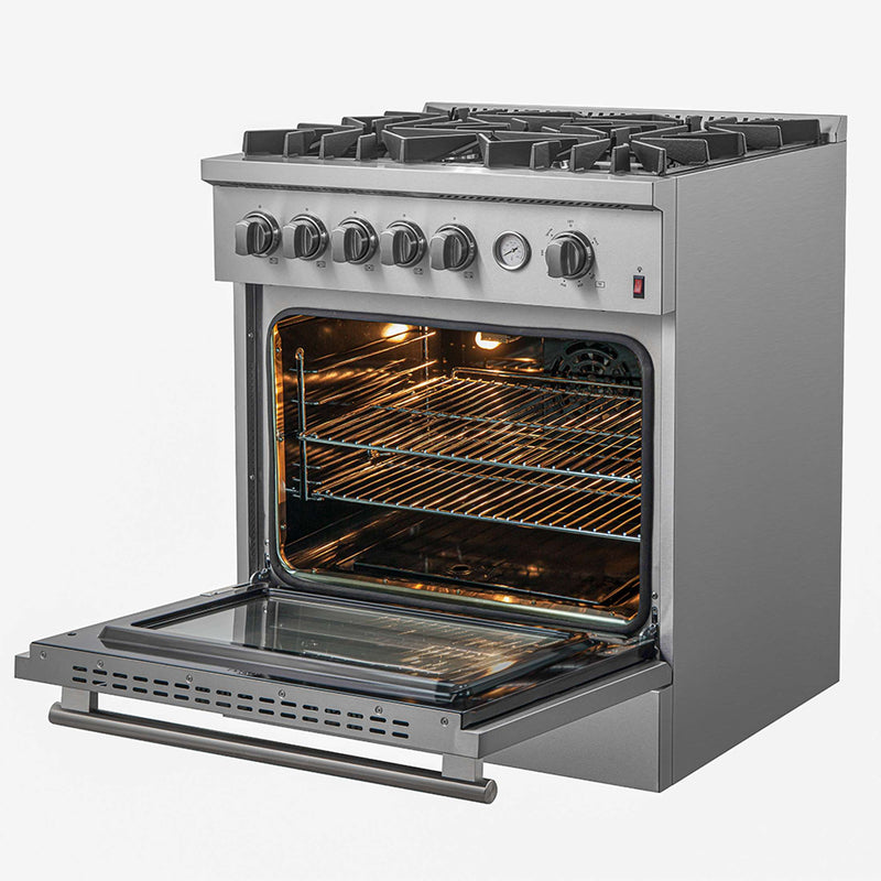 FORNO Giovanni 30-inch Gas Range Stainless Steel, 5 Burners 67,000 BTU, 4.32 cu.ft. Convection Oven, FFSGS6274-30 FORNO