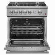 FORNO Giovanni 30-inch Gas Range Stainless Steel, 5 Burners 67,000 BTU, 4.32 cu.ft. Convection Oven, FFSGS6274-30 FORNO