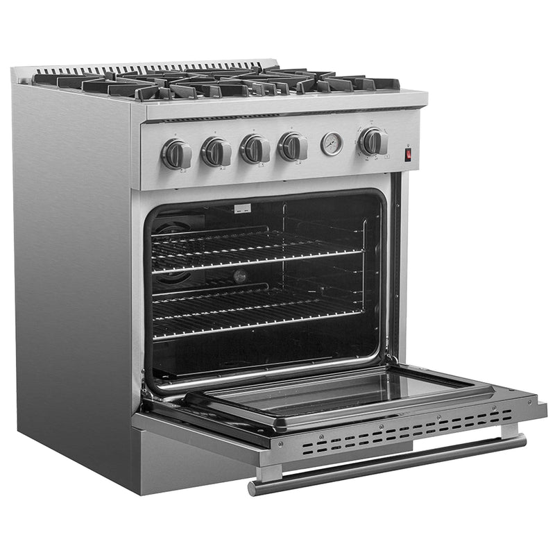 FORNO Marco 30-inch Gas Range Stainless Steel, 4 Burners 37,000 BTU, 4.32 cu.ft. Convection Oven, FFSGS6277-30 FORNO
