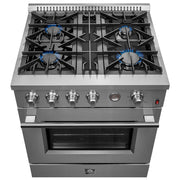 FORNO Marco 30-inch Gas Range Stainless Steel, 4 Burners 37,000 BTU, 4.32 cu.ft. Convection Oven, FFSGS6277-30 FORNO