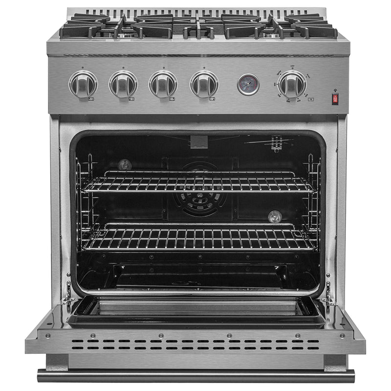 FORNO Marco 30-inch Gas Range Stainless Steel, 4 Burners 37,000 BTU, 4.32 cu.ft. Convection Oven, FFSGS6277-30 FORNO