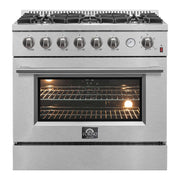 FORNO Marco 36" 5.36 cu.ft. Gas Range with 6 Burners and Built-In Temperature Gauge, FFSGS6277-36 FORNO