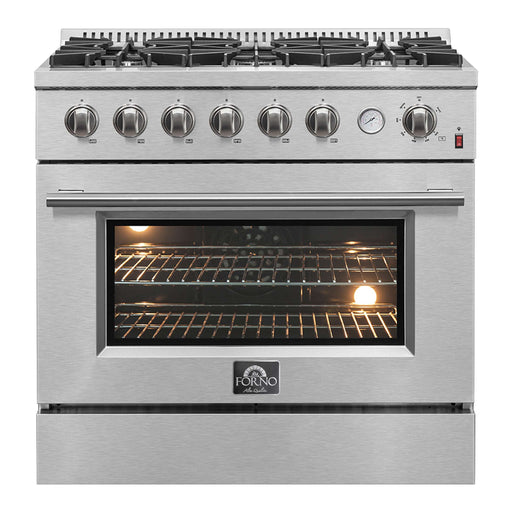 FORNO Marco 36" 5.36 cu.ft. Gas Range with 6 Burners and Built-In Temperature Gauge, FFSGS6277-36 FORNO