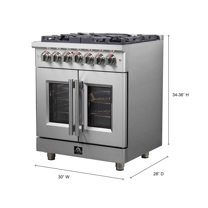 FORNO Massimo 30" Freestanding French Door Dual Fuel Range, FFSGS6325-30 FORNO