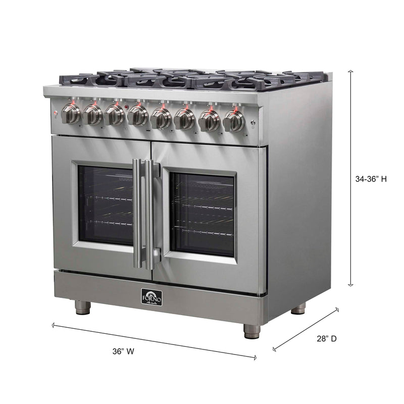 FORNO Massimo 36" Freestanding French Door Dual Fuel Range, FFSGS6325-36 FORNO
